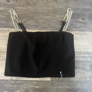 POSTER GIRL Black Crop Top Tank Diamond Straps